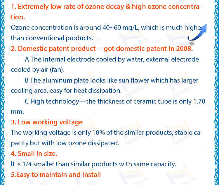 7g - 50g Air And Water Cooling Ceramic Ozone Generator Parts / Ozone Machine Tube