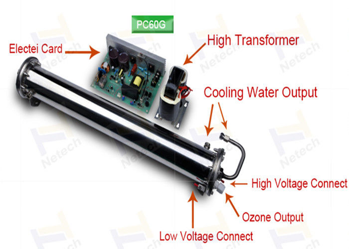 High Concentration 18 - 80g/hr Ozone Generator Parts Water Cooling Enamel Tube